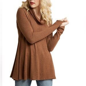 ModCloth Top Cozy Cowl Neck Sweater Tunic Brown Relaxed Flowy Stretchy Oversized
